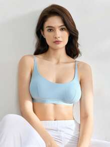 Ocili Leisure Seamstress Girl Solid Color Spaghetti Strap Bra - Blue - View 4