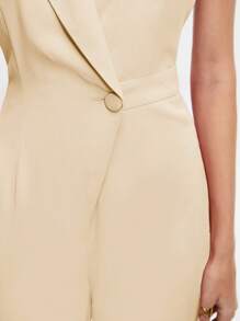 BizChic 女士夏季纯色翻领单排扣无袖优雅办公室连体裤