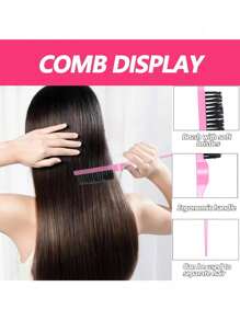 Set de 3 piezas para peinado profesional - Set de herramientas de peinado que incluye: Botella de spray continuo de 200ml, cepillo masajeador del cabelludo, cepillo para el control del cabello, peine de púas, peine de precisión, peine de tejer, peine de metal para trenzas, ideal para uso diario - Rosa - Ver 6