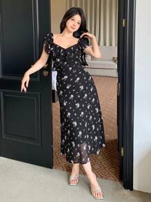 DAZY 女式夏季碎花短袖连衣裙、挤奶女工裙、太阳裙