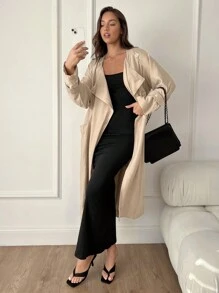 SHEIN Essnce 2024 Spring & Autumn New Cozy Chinese Style Midi Length Coat For Women