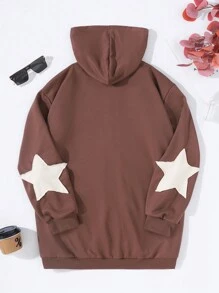 SHEIN Sudadera con capucha, manga larga y cremallera con estampado de pentagrama para niña adolescente - Café integral - Ver 2
