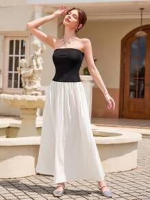 Aveloria Rosie High-End French Design Color Blocking Pleated Bandeau Dress