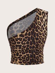 Comfortcana Plus Size Women 2pcs Set Leopard Print Black Sleeveless Top & Tank Top - Multicolor - View 4