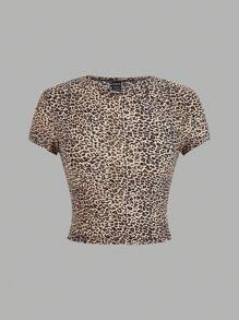 SHEIN EZwear 4pcs/Set Women's Leopard & Zebra Print Milano Pattern Round Neck Short Sleeve Fitted T-Shirts, Summer Wear