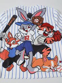 SHEIN Leap Crew Tween Boy Cute Style Cartoon Striped Pattern Crew Neck Long Sleeve T-Shirt, Suitable For Autumn - Multicolor - View 8