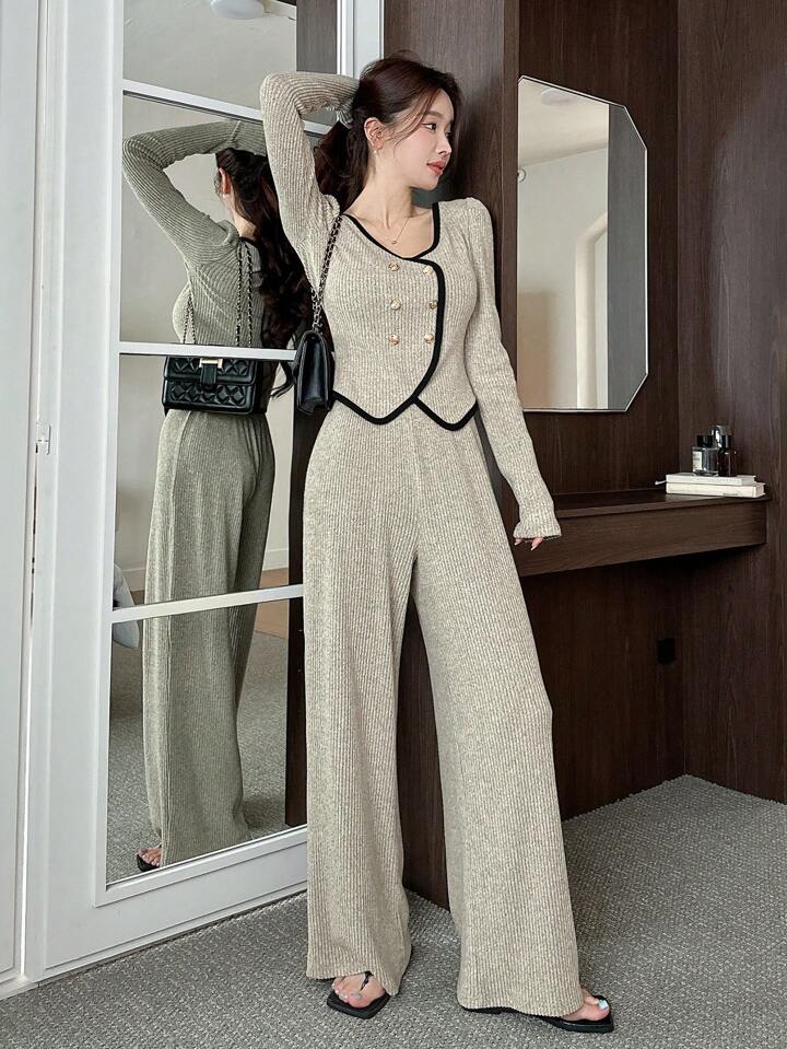 セットアップ トップス×ジャンスカ タイトミディ韓国系2色g2011 Korean Sportswear Suit Women | Set Sports Womens Gray Suit