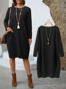 EMERY ROSE 女士连衣裙 - 适合教师、工作、商务和休闲装，西装，商务休闲连衣裙卡其色冬季连衣裙秋季连衣裙冬季连衣裙 - 黑色 - 查看 1