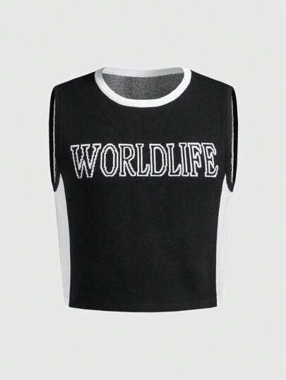 Street Life Gilet à col rond et bloc couleur avec imprimé lettres pour homme, scolaire