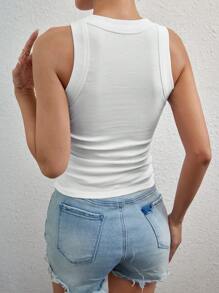 Chiquease Women Solid Color Pleated Round Neck Sleeveless Top For Summer - White - View 2