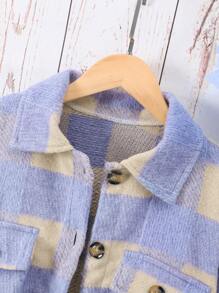 Tween Girls Plaid Print Long Sleeve Button-Up Jacket - Purple - View 5