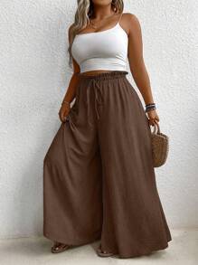Linhara CURVE Kích thước lớn Thời trang nữ Màu thuần Lỏng dài Quần - Màu Khaki - Xem 4