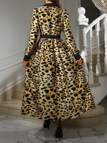 SHEIN Clasi Women's Elegant Leopard Print Contrast Color Block Long Sleeve Dress Fall Cloth For Women - Multicolor - View 2