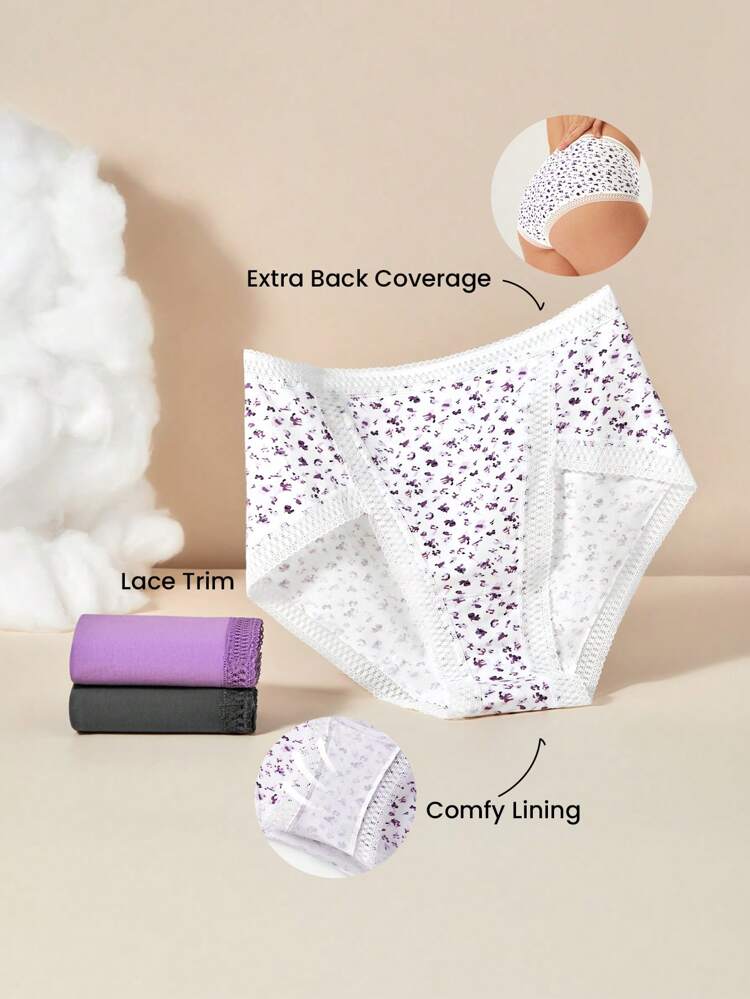 3-Pack Lace Trim High Waist Briefs