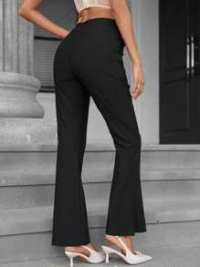 SHEIN Privé Pantalones rectos de unicolor de estilo simple y diario para mujer