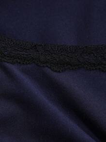 DAZY 女士撞色简约短袖蕾丝领 T 恤 - 藏蓝色 - 查看 7