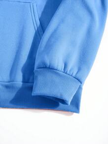 INAWLY 女士抽绳字母印花连帽运动衫，带口袋，休闲日常穿着，长袖上衣 - 藍色 - 查看 4