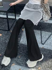 DAZY Women Minimalist Everyday Sheer Solid Color 2 In 1 Pants,Fall Clothes - Black - View 4