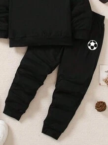 SHEIN Playful Pals 2 件装年轻男孩基本款圆领运动衫和黑色慢跑裤套装 - 黑色 - 查看 3