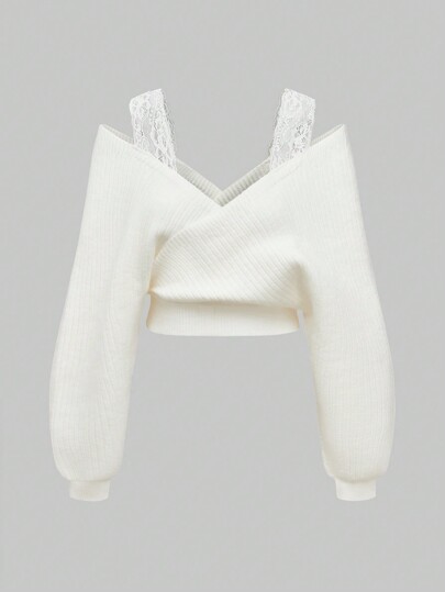 Suéter con tirantes anchos, espalda descubierta, mangas largas, lencería francesa, sexy, con tirantes finos, escote en V profundo y hombros descubiertos, tops de manga larga para mujer