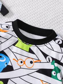 SHEIN Bộ 2 áo phông và quần dài in hình quái vật hoạt hình cho bé trai từ 4-7 tuổi, phù hợp mặc vào mùa thu, xuân và đông, đặc biệt là mặc thường ngày và tiệc Halloween. Bộ này có thiết kế khối màu hợp thời trang, vừa thời trang vừa đa năng. Bộ trang phục ấm áp và thoải mái giúp bé trai luôn ấm áp trong khi vẫn toát lên sự tự tin và năng động trong nhiều dịp khác nhau. - Nhiều màu - Xem 3