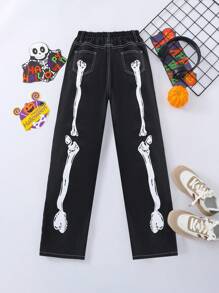 SHEIN Tween Boys' Minimal Print Denim Jeans