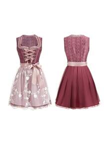 SHEIN Frenchy Vestido feminino rosa renda patchwork Oktoberfest