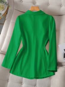 Calvaya 大码纯色单纽扣口袋休闲长袖领西装外套 - 綠色 - 查看 2