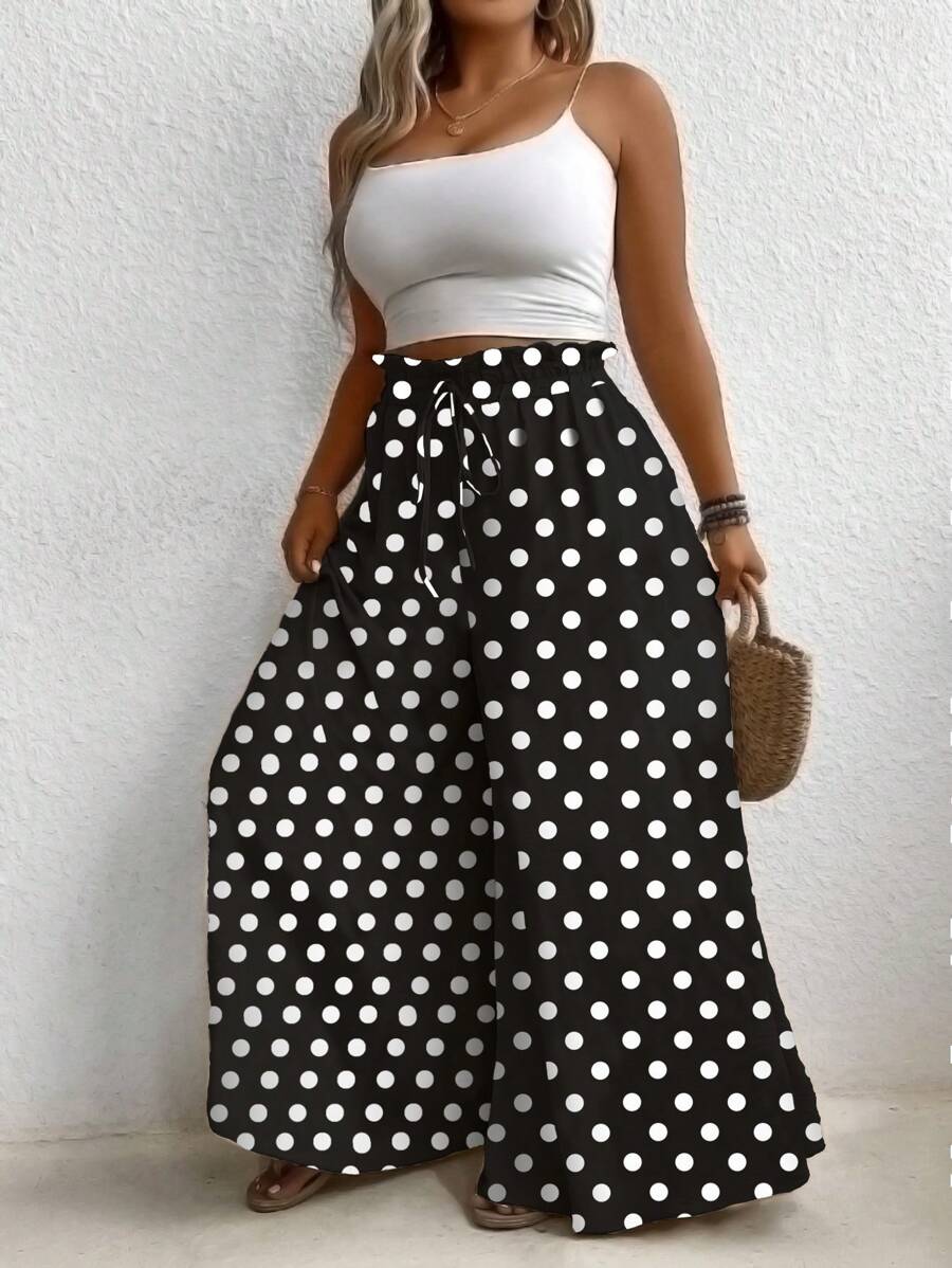 SHEIN LUNE Plus Size Women's Casual Loose Fit High Waist Printed Pants Fall Cloth For Women - Black - View 1