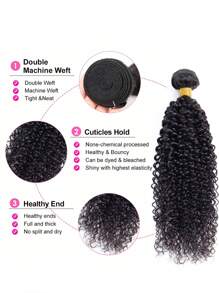 3入組古怪捲曲人髮束處女接發 3 束真正雙緯發編織廉價頭髮日常使用天然黑色 - 自然黑 - 查看 4