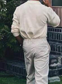 Manfinity Homme Men's Button-Up Long Sleeve Simple Solid Color Casual Cardigan