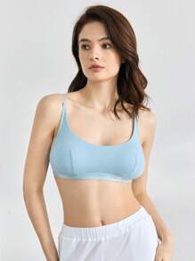 Ocili Leisure Seamstress Girl Solid Color Spaghetti Strap Bra - Blue - View 5