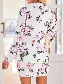 EMERY ROSE 优雅花卉印花双排扣夹克和紧身裙套装，春夏 - 彩色 - 查看 2