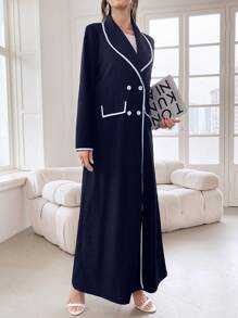 Al Najma Femme Printemps & Automne Décontracté blocs de couleurs Garniture Col Châle Double-Boutonnage Longue Manteau Extérieur Manches Longues Modeste Abaya Arabe