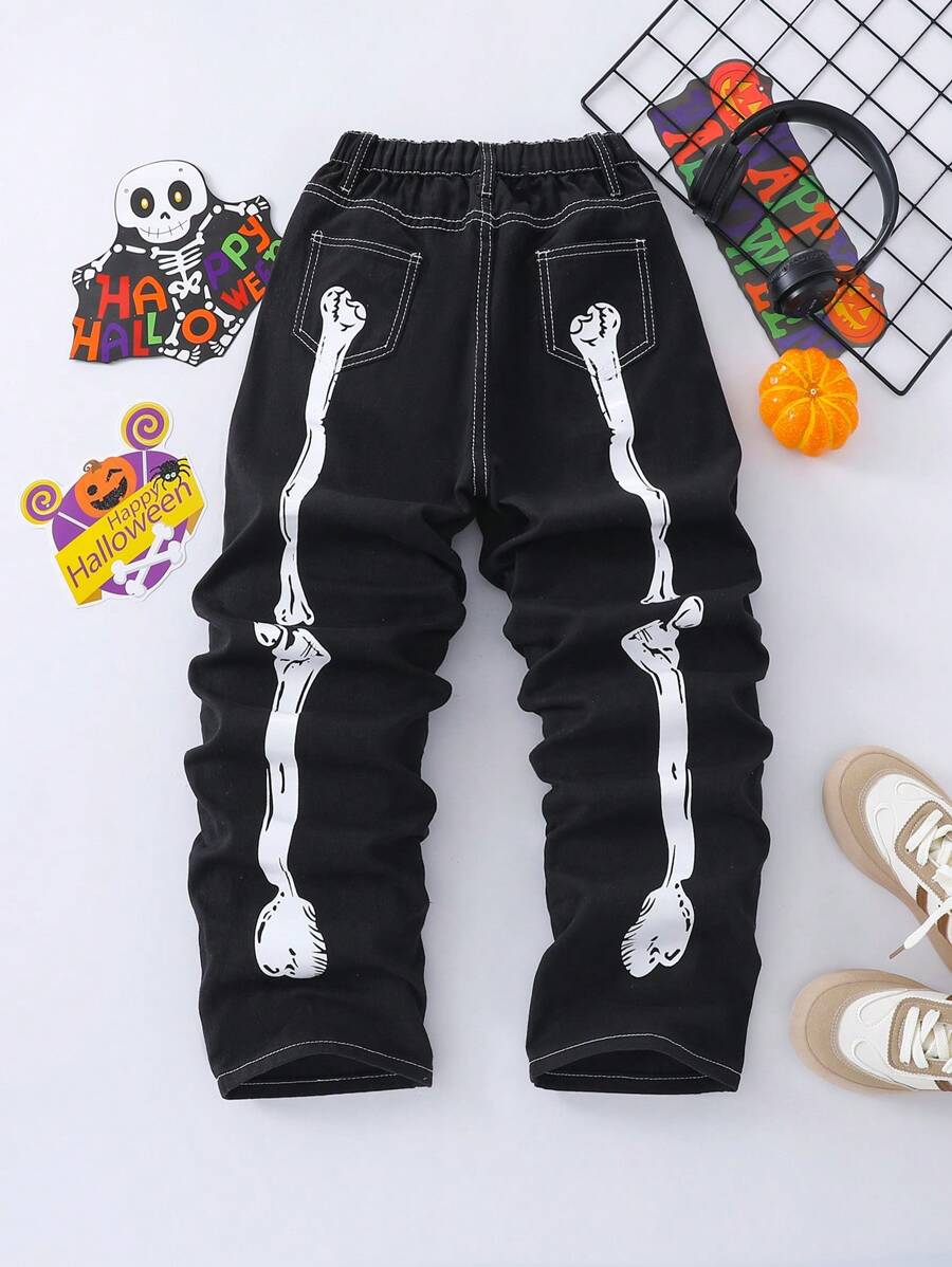 SHEIN Tween Boys' Minimal Print Denim Jeans