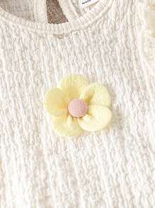 SHEIN Playful Pals Textured Baby Girl Summer Floral Decor Ruffle Trim Tank Top And Wide Leg Pants Casual Set - Green - View 5