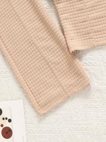 2 件青少年纯色拉链前卫衣和前系带口袋裤子套装 - 米色 - 查看 4