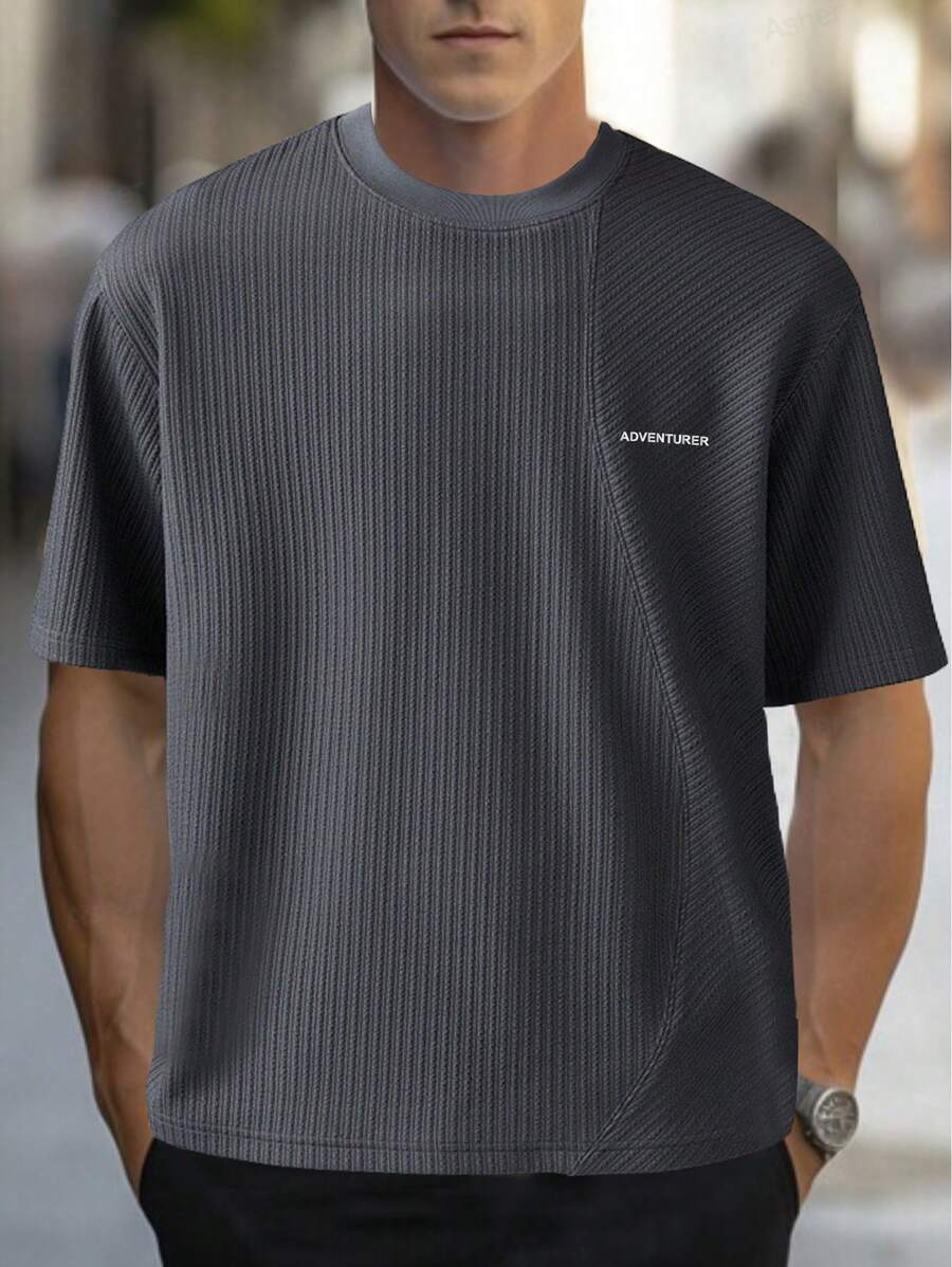Manfinity Homme Camiseta casual de cuello redondo de manga corta con estampado de letras para hombre
