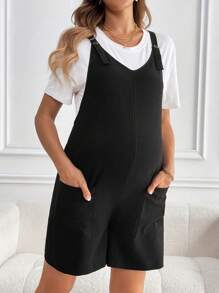 SHEIN Maternity Casual Solid Color Pocket Romper, Summer