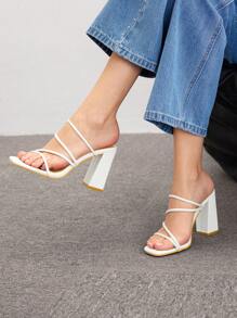 CUCCOO BIZCHIC Woman Shoes Minimalist Chunky Heeled Mule Sandals, Elegant Summer Heeled Sandals For Summer Graduation Heels Prom Heels Vacation Shoes Summer Back To School Shoes College Student Shoes Elegant Basics Business Casual Business Chic Spring Shoes Spring Break Easter