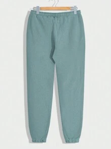 SHEIN Cottnline Men's Solid Color Letter Printed Two-Piece Set - Cadet Blue - View 9