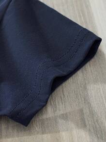 男童休閒短袖T恤，卡通恐龍夜光印花，夏季時尚 - 藏蓝色 - 查看 7