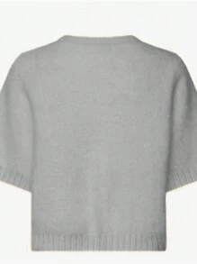 INAWLY Áo cardigan cổ tròn ngắn tay cài cúc thông thường dành cho nữ với thiết kế đơn giản - Xám - Xem 2