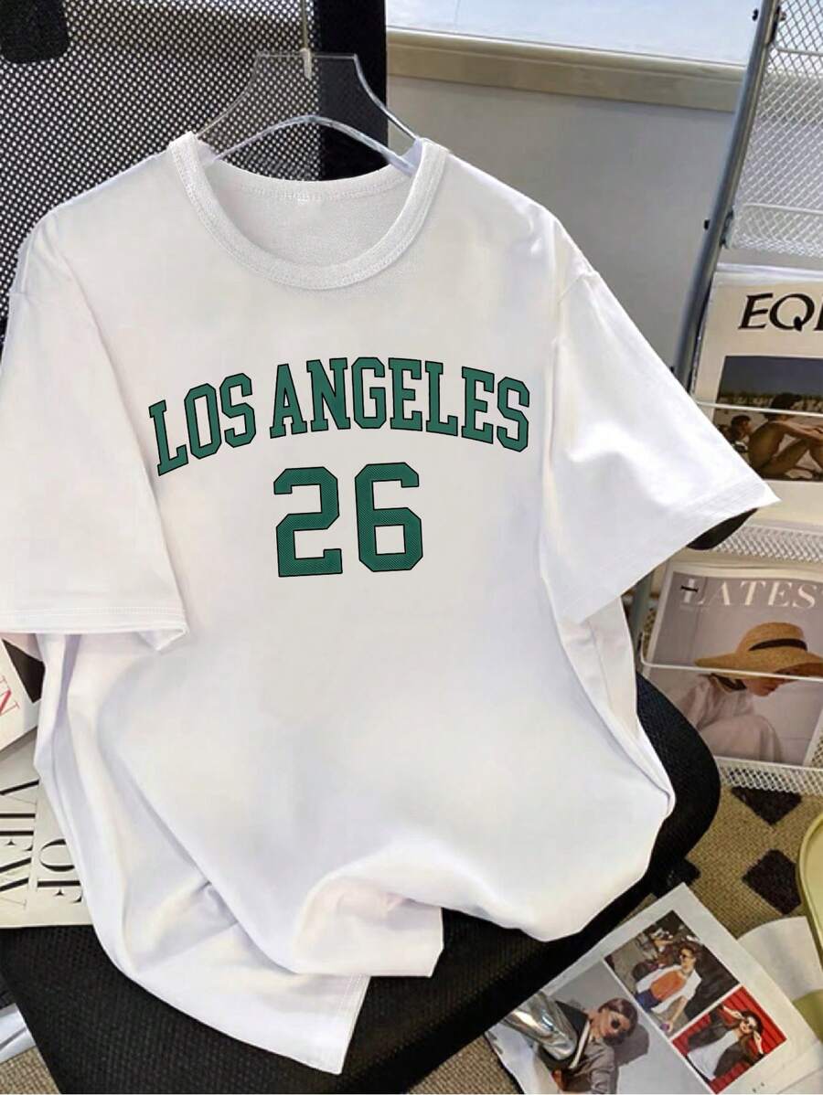 SHEIN Tween Girl 图形字母设计运动休闲短袖 T 恤，舒适百搭 - 白色 - 查看 1