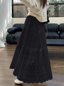 日韩女学生服裙子白色镂空提花蛋糕裙半裙女四季A字长裙Y2K衣服女仙女超仙系带半裙伞裙 - 黑色 - 查看 4