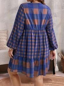 EMERY ROSE Plus Size Ladies Plaid Print Long Sleeve Dress Fall Clothes - Multicolor - View 2