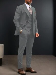 Manfinity Mode 男士1入組前紐扣馬甲&1入組西裝褲 - 灰色 - 查看 4