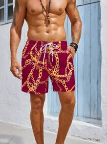 Surfspeed Men's Holiday Chain Print Drawstring Waist Loose Beach Shorts - Multicolor - View 6