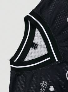 Manfinity Campus Court Áo bóng rổ vải lưới họa tiết chữ in họa tiết lớn thời trang mùa hè cho nam, dáng rộng, tay ngắn, màu sắc rực rỡ, trở lại trường, quà tặng bạn trai, đi chơi, học viện - Nhiều màu - Xem 4