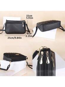 1pc Fashion Girls Selected Four Zipper Women's Shoulder Bag, Casual Simple Stripe Pattern Women's Crossbody Bag, Woven Grid Heart-Shaped Rose Polygonal Women's Bag, Shoulder Strap Adjustable Camera Bag Shopping Bag, Large Capacity Multi-Function Multi-Layered Women's Bag Storage Bag, Mobile Phone Wallet Key Card Tissue Cosmetics Sunglasses Skin Care Lipstick Storage Bag, Meet Daily Travel, Multi-Color Multi-Style Choices All-Match Style Favorite Holiday Gift, Banquet, Travel, Business Trip, Outi - Multicolor - View 4